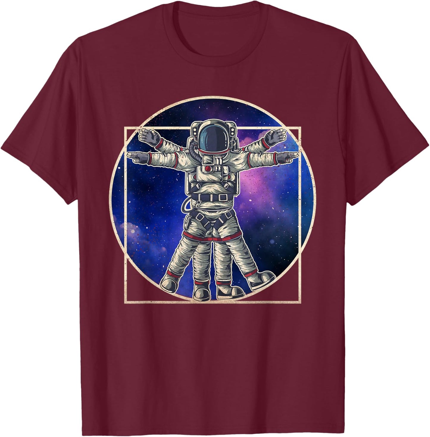 Astronaut Vitruvian Man Da Vinci Cute Funny Graphic T-Shirt - T-Shirt | Maroon