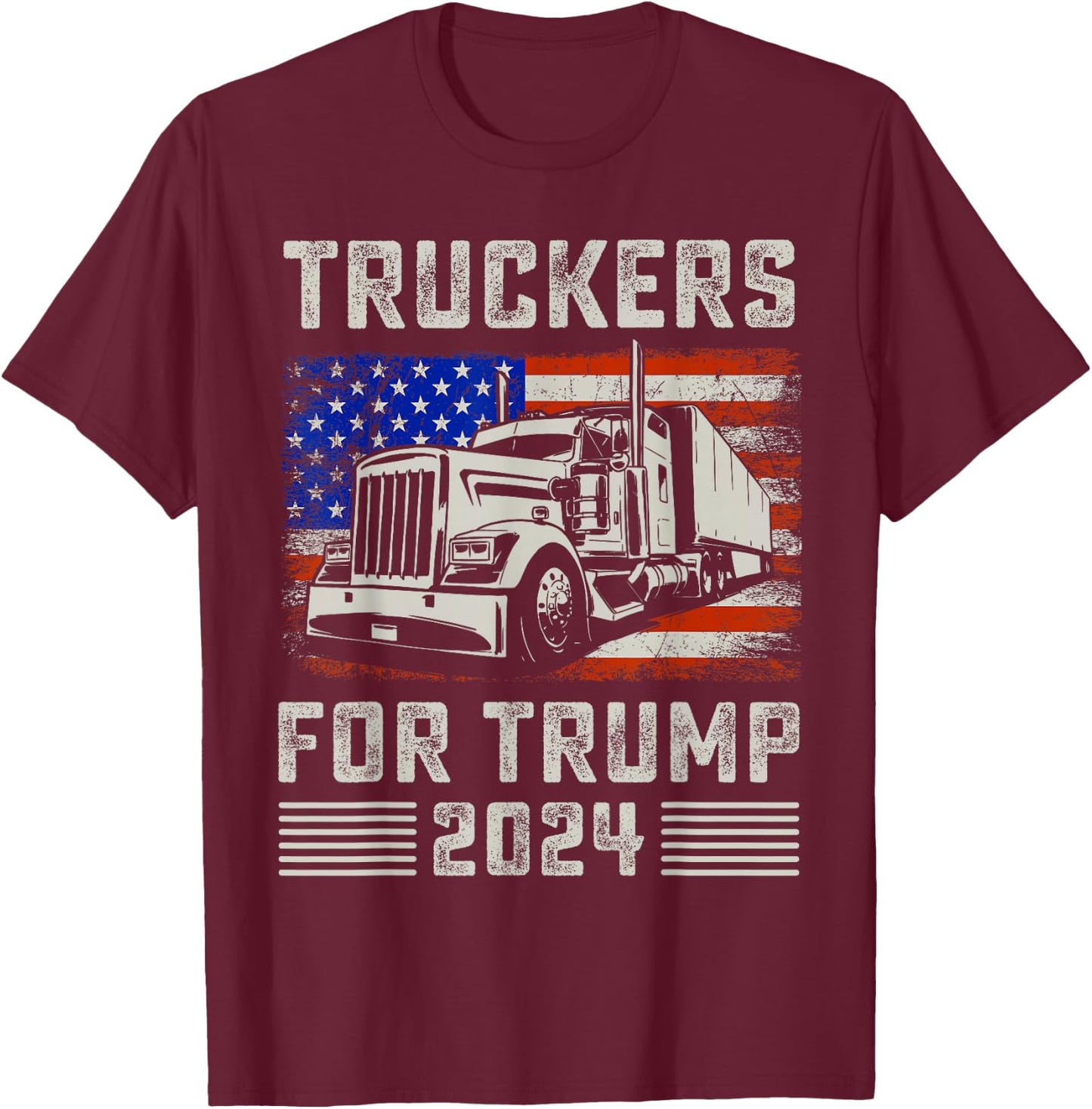 Truckers For Trump American Flag - Trump 2024 Vintage T-Shirt - T-Shirt | Maroon