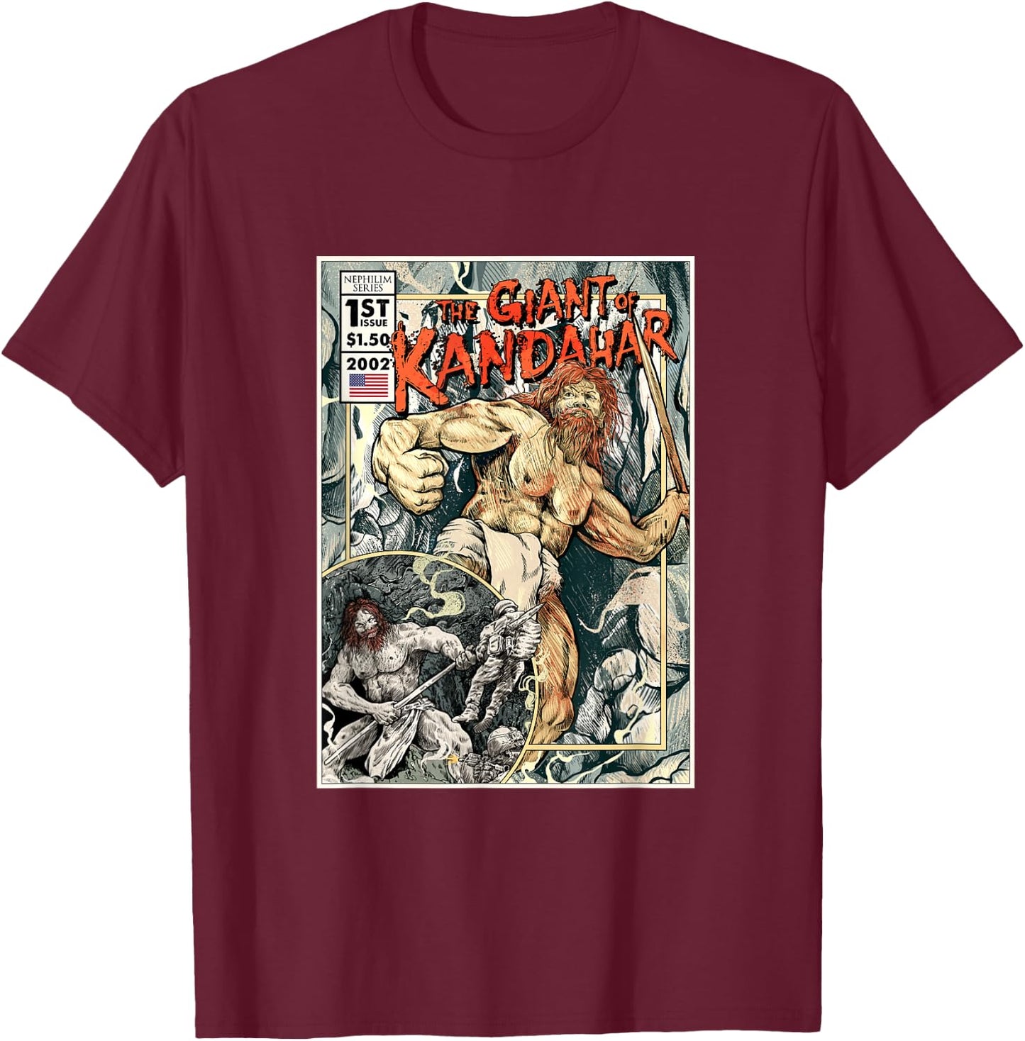 The Giant of Kandahar - Genesis 6 Nephilim Comic Cover T-Shirt - T-Shirt | Maroon