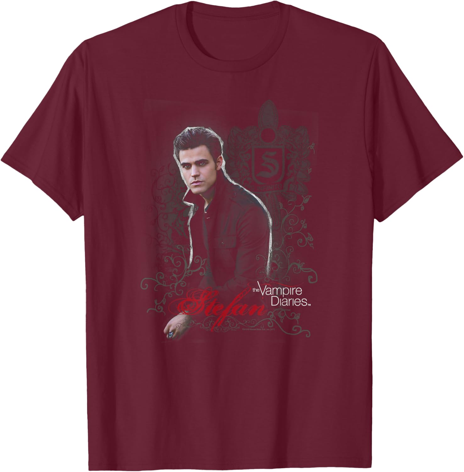 Warner Bros. Vampire Diaries Stefan -Adults Black Short Sleeve , Small T-Shirt - T-Shirt | Maroon