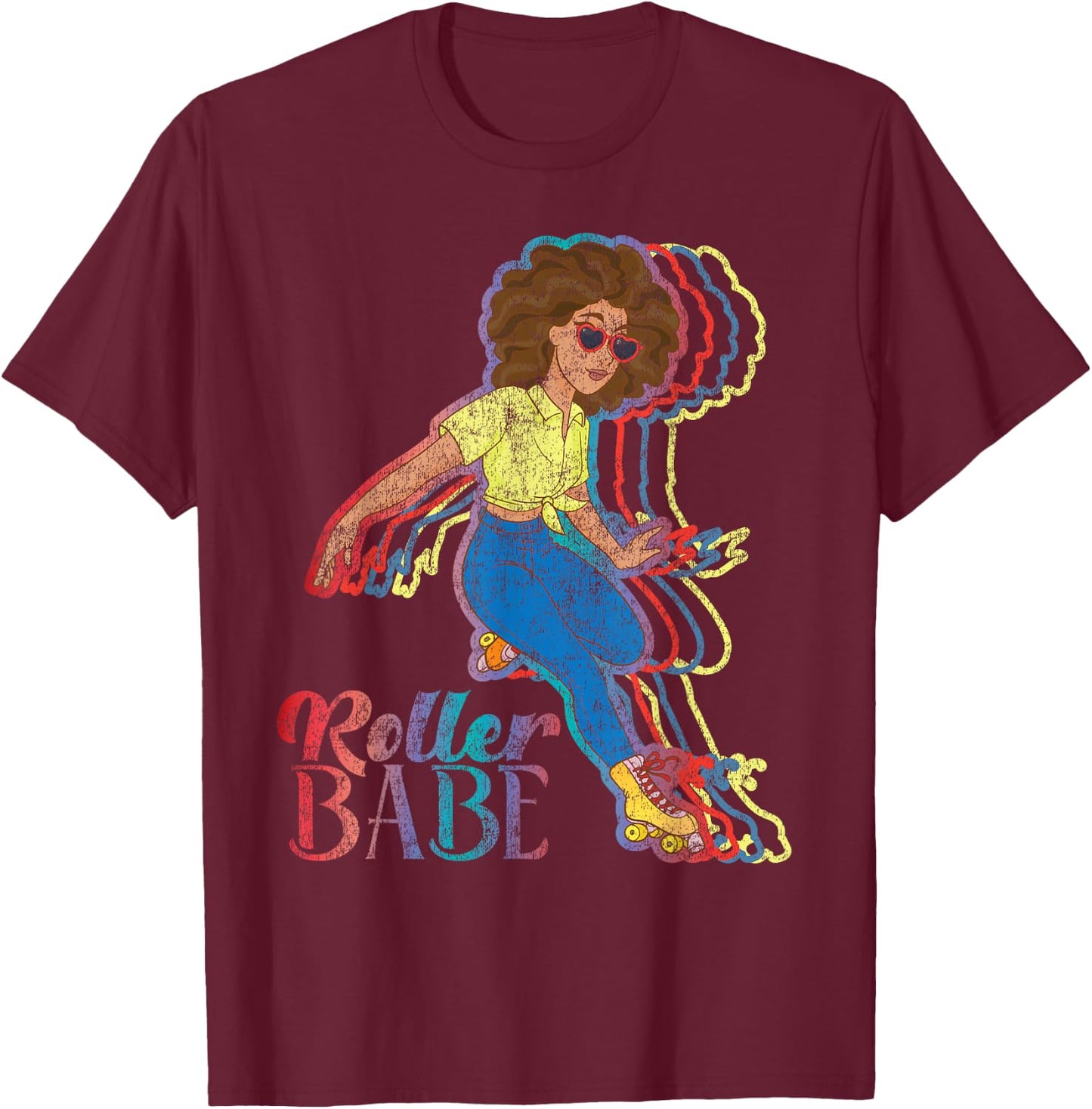 Cool Roller Skating Skate Girl 1970S Retro T-Shirt - T-Shirt | Maroon