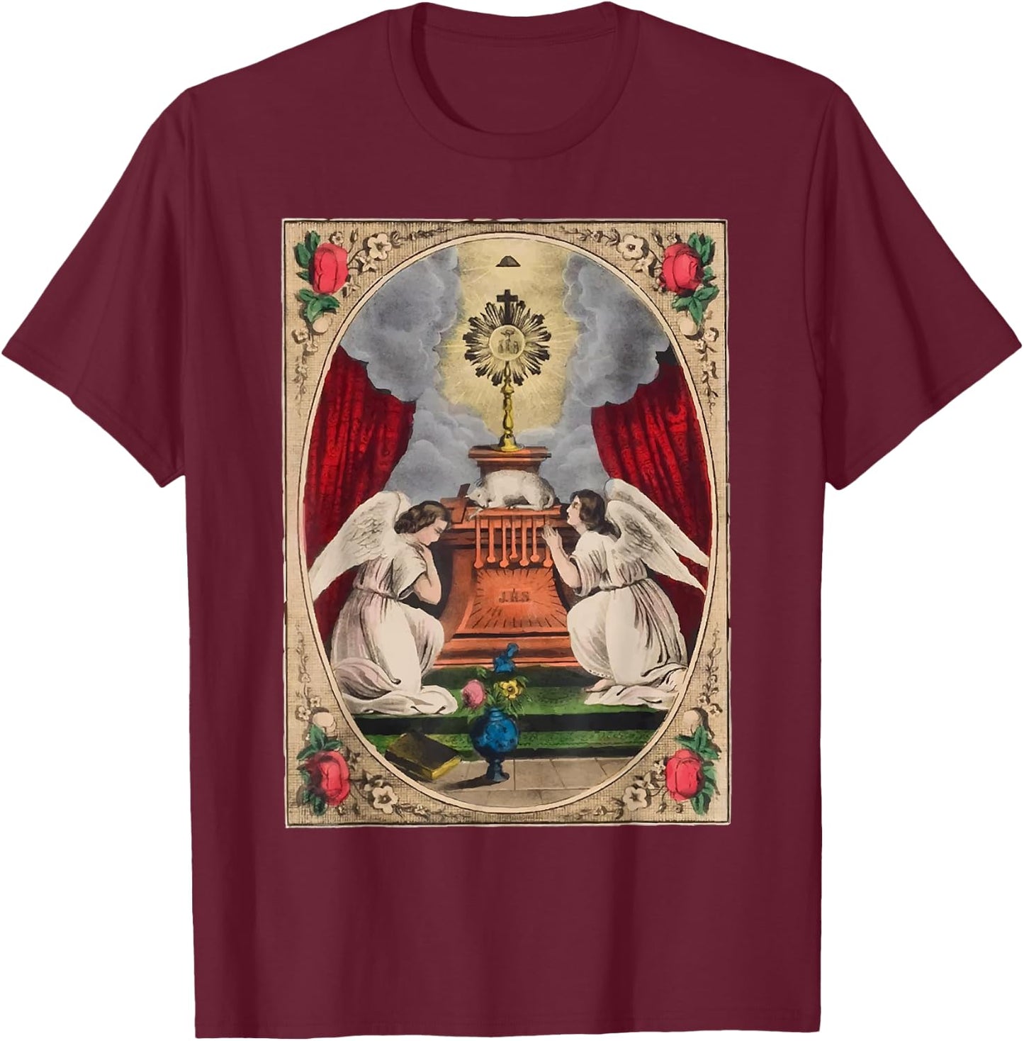 Holy Sacrament Eucharistic Adoration Catholic Altar Lamb T-Shirt - T-Shirt | Maroon
