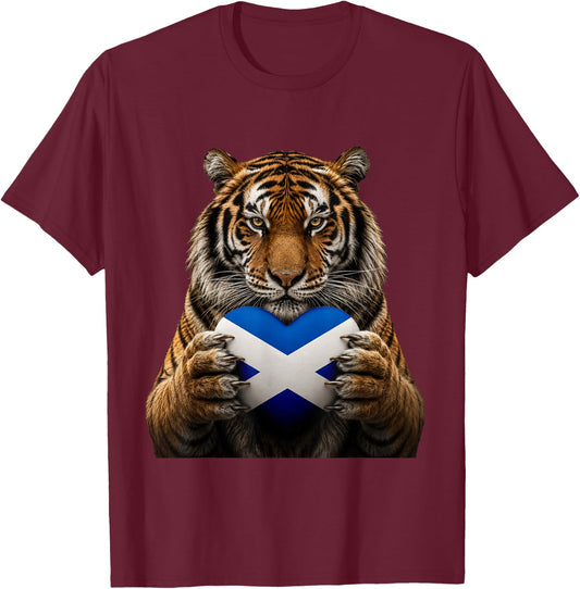 Scotland Flag Heart Pride Country Heritage Tiger Scottish T-Shirt - T-Shirt | Maroon