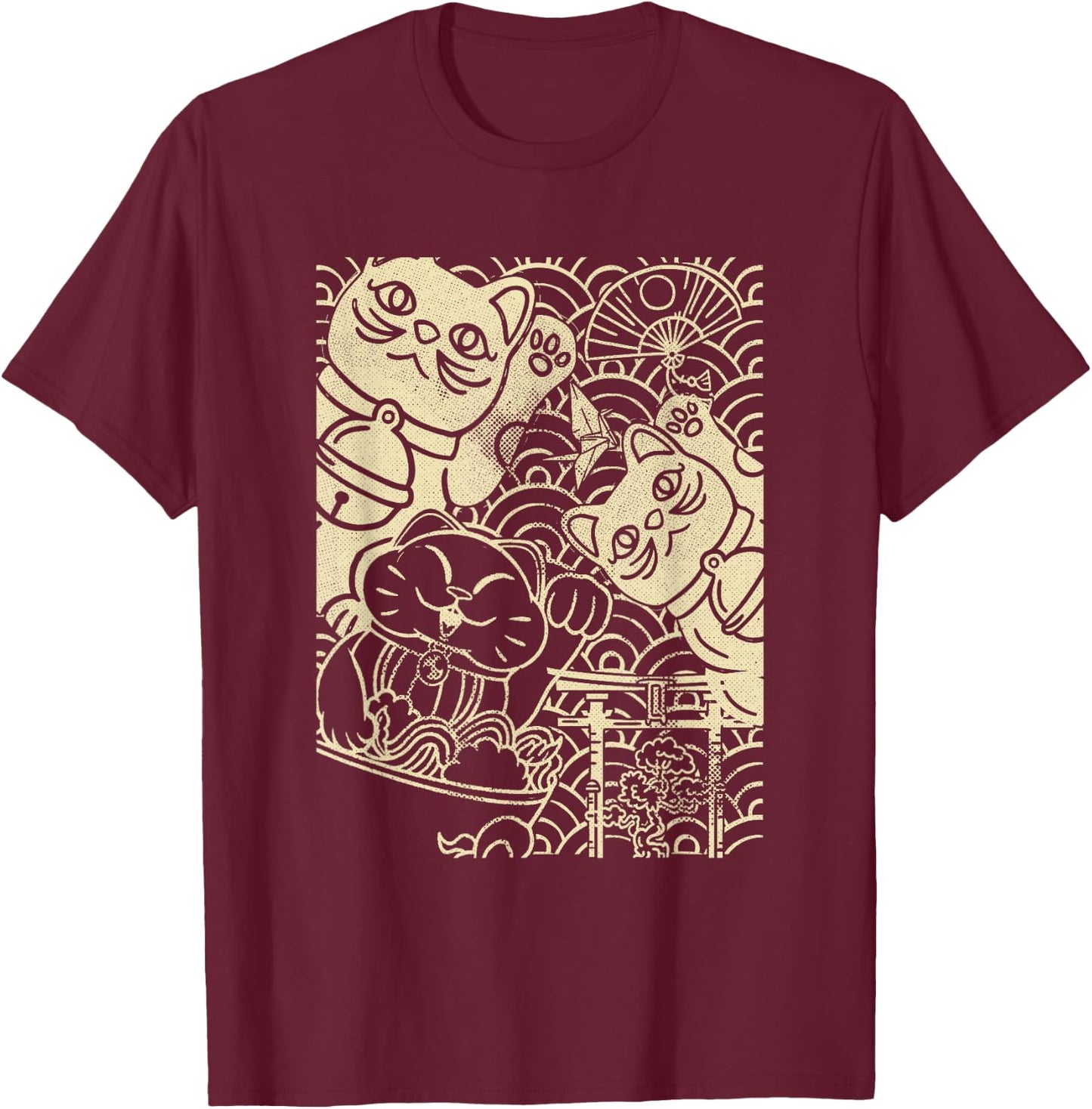Lucky Cat Maneki-Neko Japanese Good Luck Japan Life T-Shirt - T-Shirt | Maroon