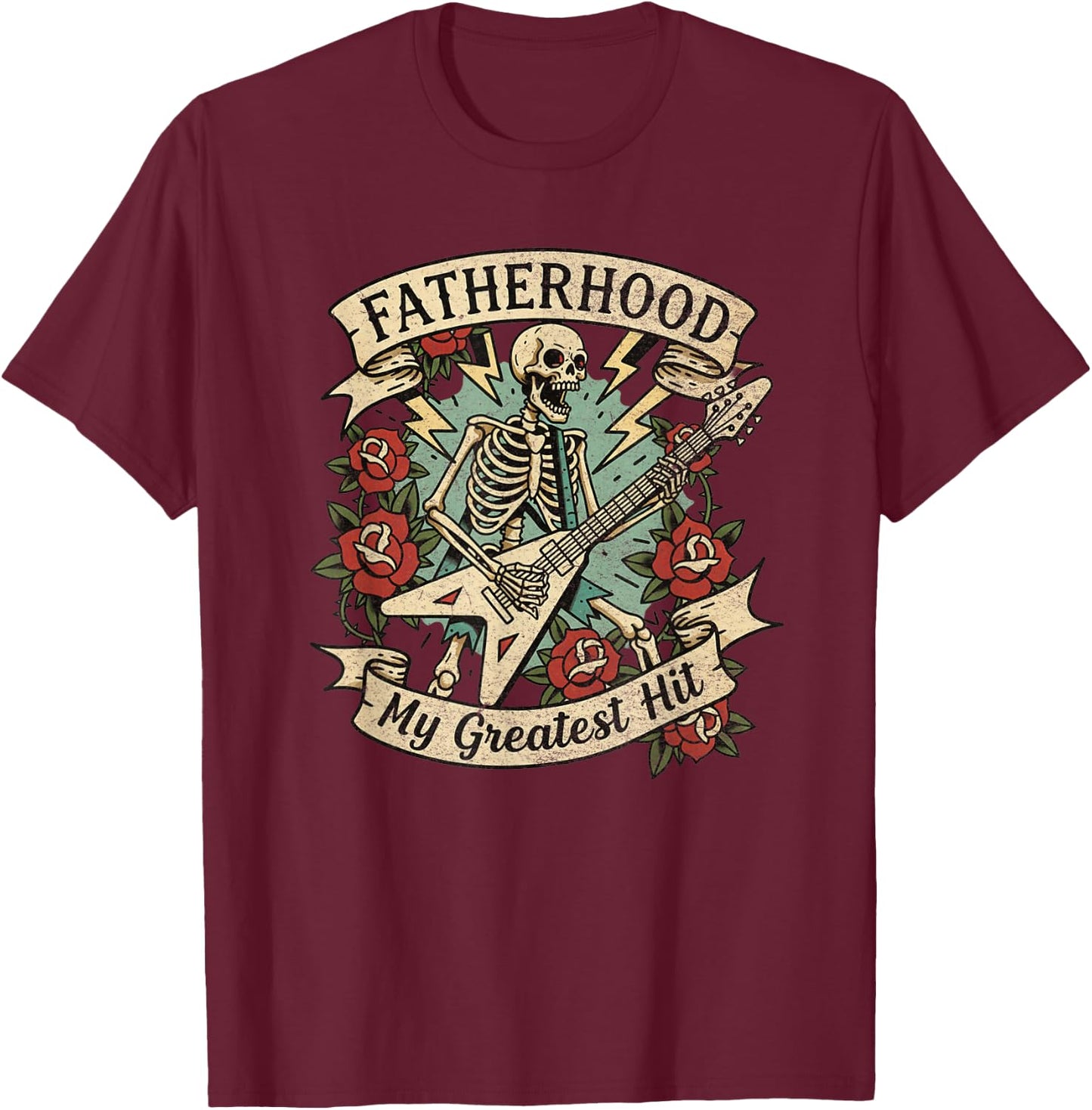 Cool Guitar Dad Fatherhood Greatest Hit Tattoo Style T-Shirt - T-Shirt | Maroon