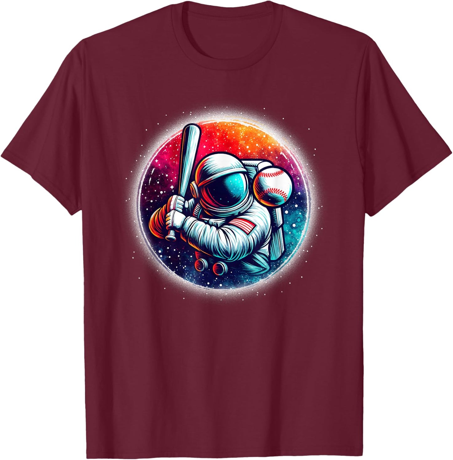 Astronaut Playing Baseball in Space Boys Girls Kids T-Shirt - T-Shirt | Maroon