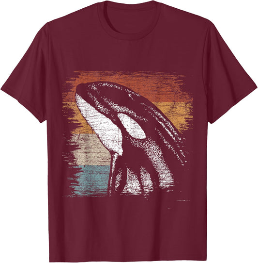 Retro Killer Whale T-Shirt - T-Shirt | Maroon