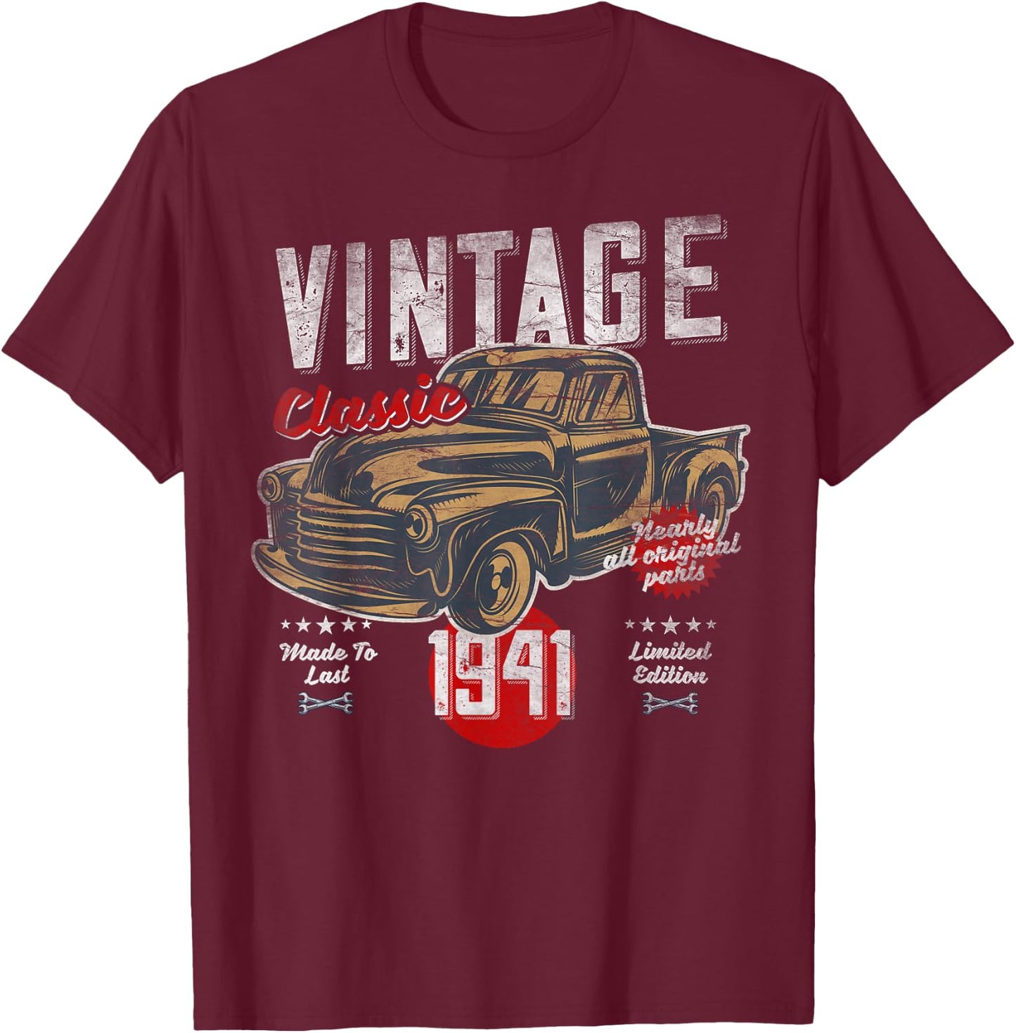 Vintage, Born 1941, Birthday, Classic Retro Pick-Up T-Shirt - T-Shirt | Maroon