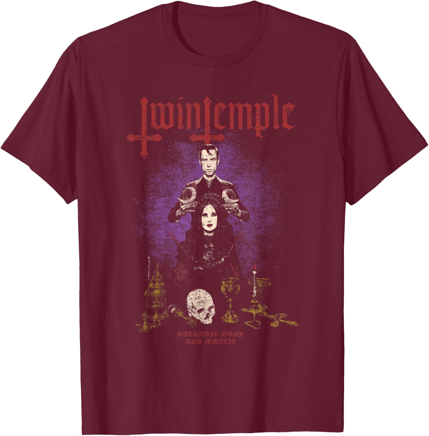 Twin Temple Satanic Orgy Amat T-Shirt - T-Shirt | Maroon