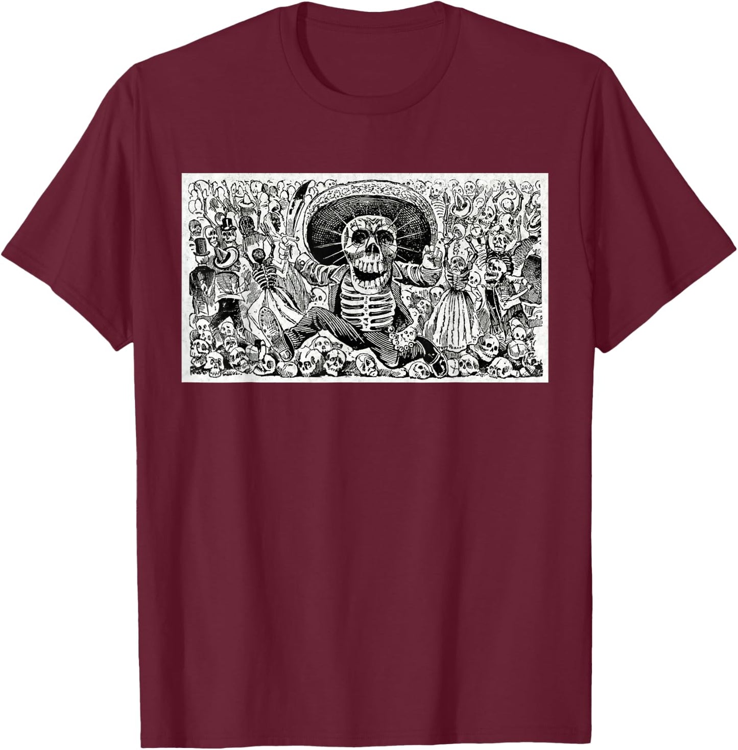 Calaveras Oaxaquena Mexican Jose Guadalupe Posada Mexico T-Shirt - T-Shirt | Maroon