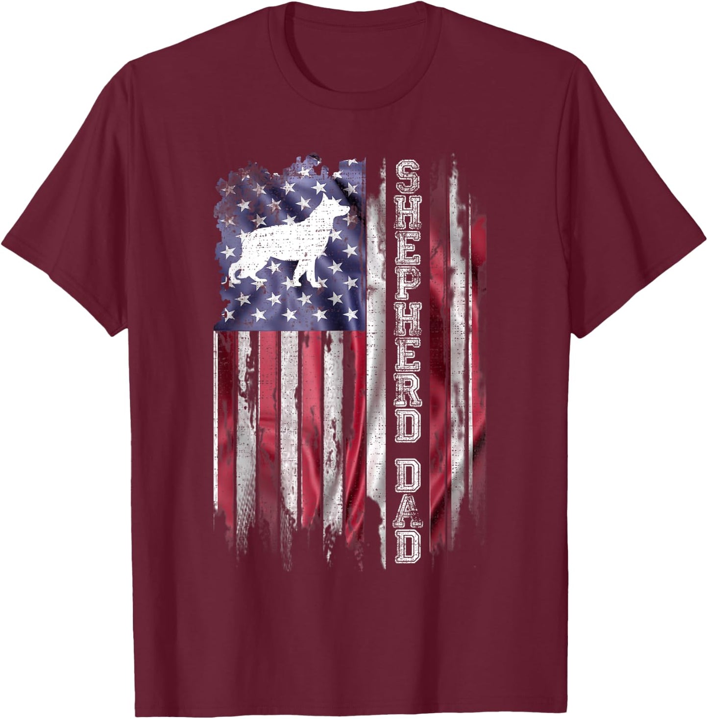 Vintage American Flag Proud German Shepherd Dad Silhouette T-Shirt - T-Shirt | Maroon