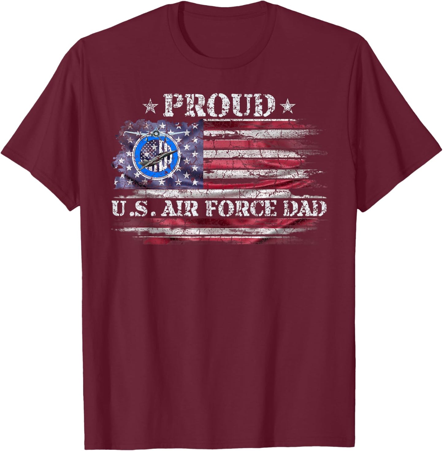 Vintage USA American Flag Proud Air Force Veteran Dad Funny T-Shirt - T-Shirt | Maroon