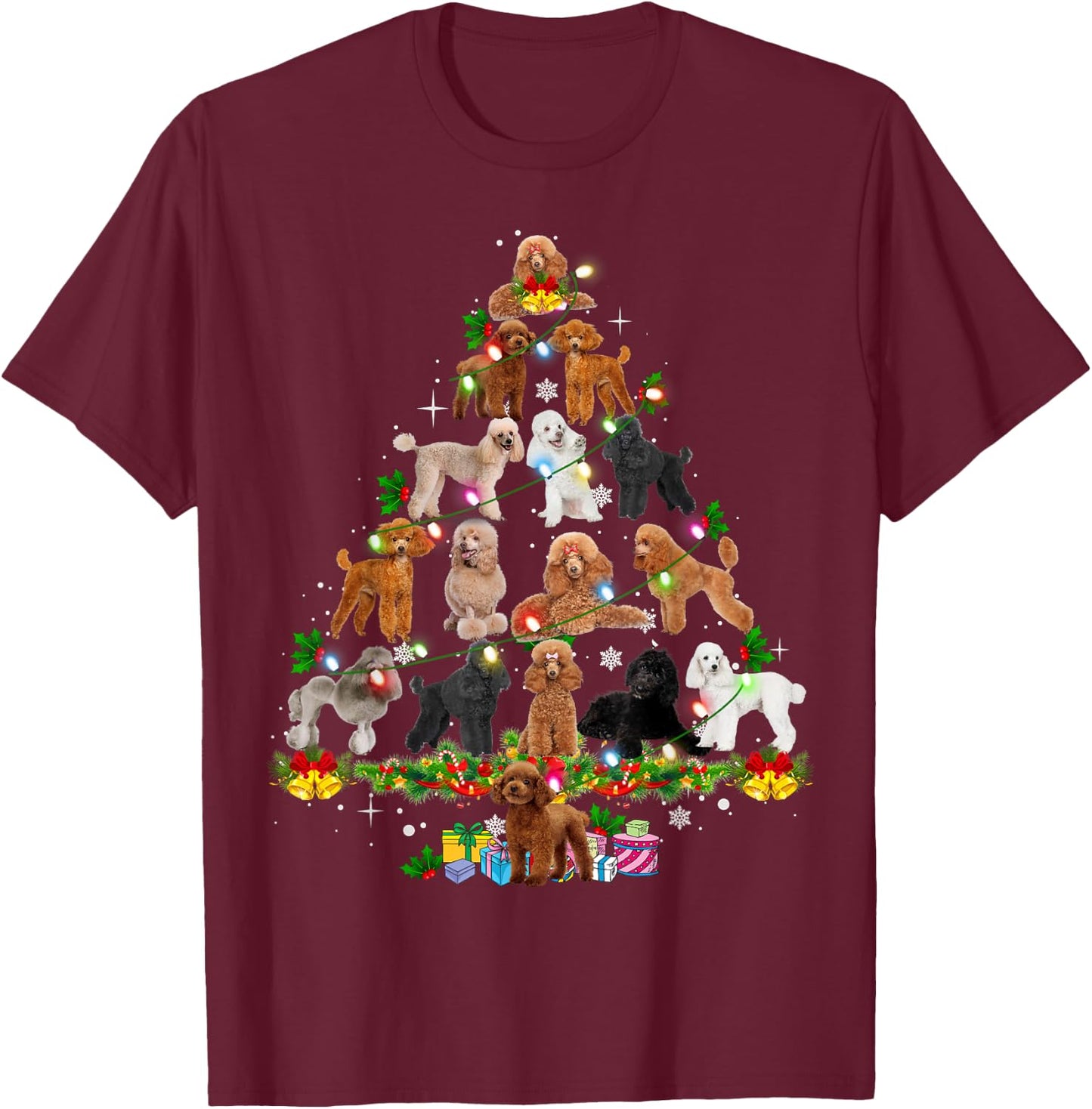 Funny Poodle Christmas Tree Ornament Decor Xmas Dog Dad Mom T-Shirt - T-Shirt | Maroon