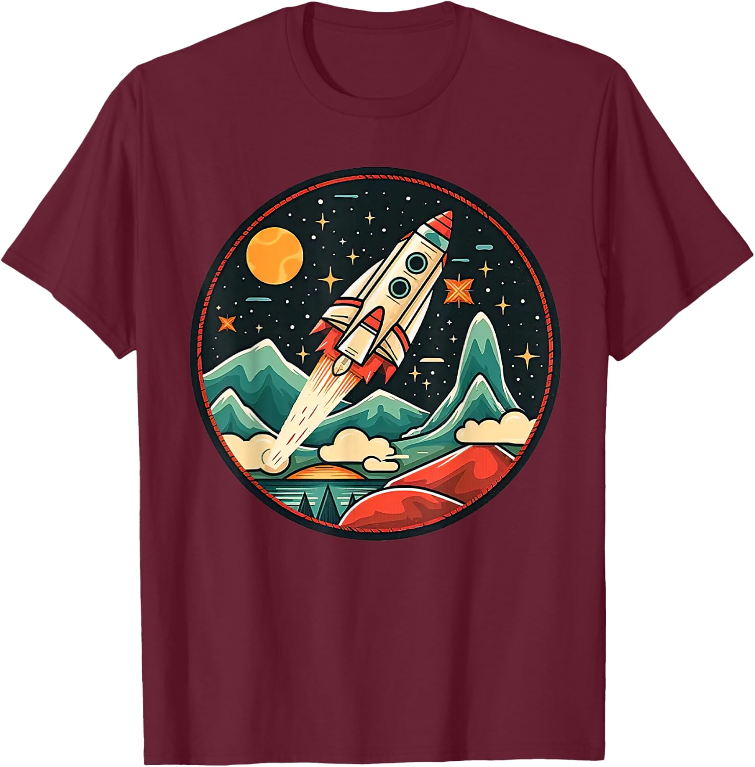 Cute Rocket Spaceship Kids Boys Toddlers Astronaut T-Shirt - T-Shirt | Maroon