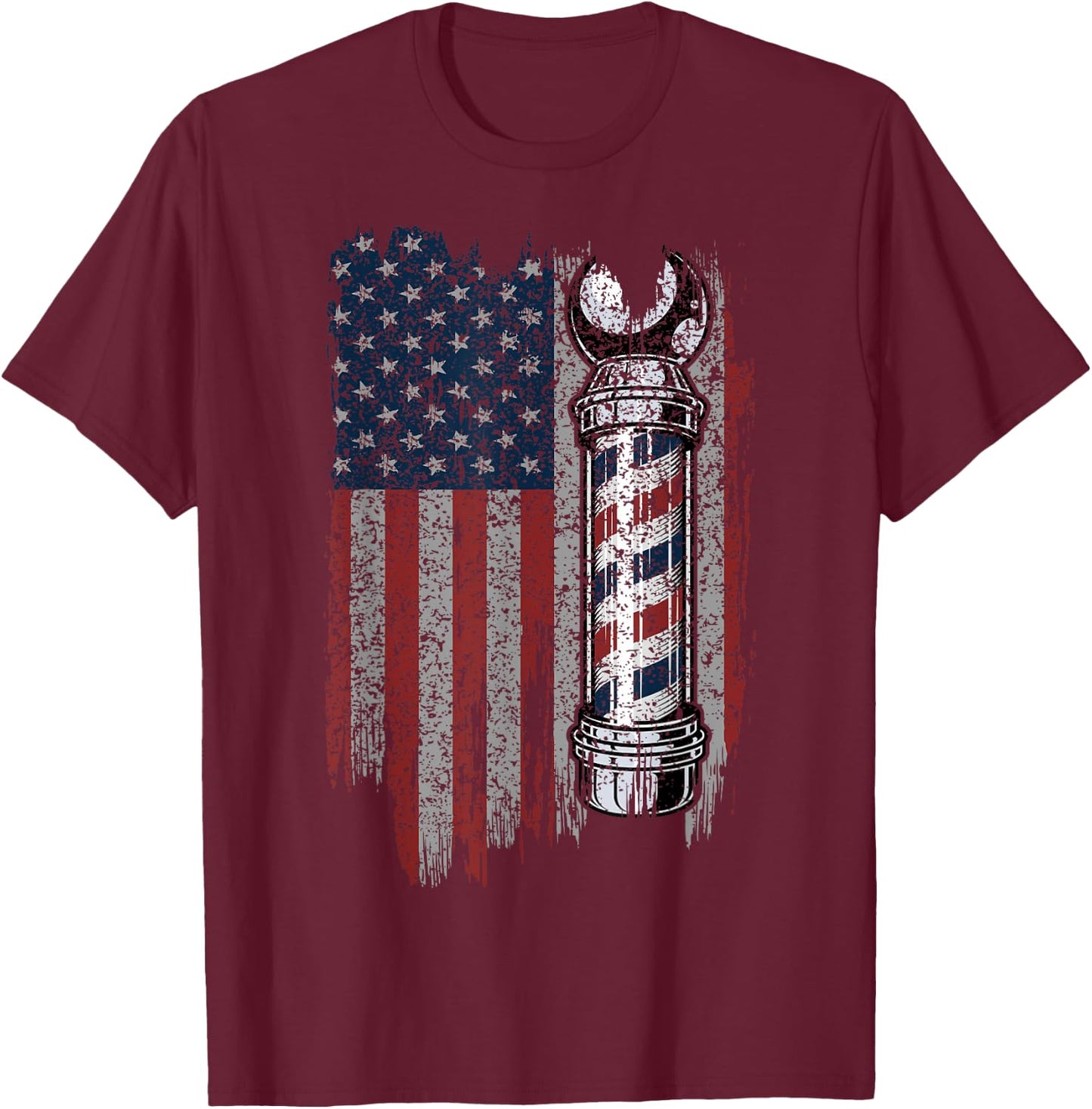 American Flag Barber - Barbershop Gift Patriotic Barber Men T-Shirt - T-Shirt | Maroon