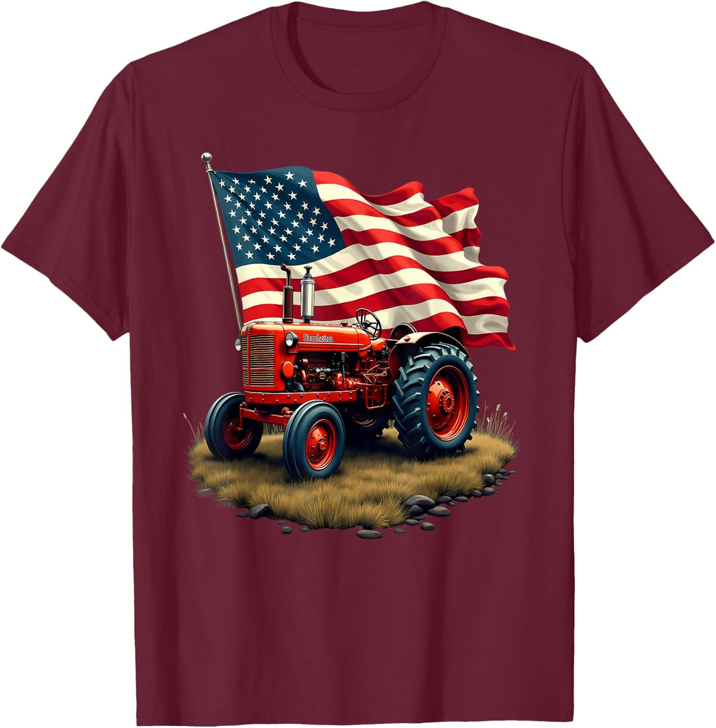 US Flag Tractor Farmer Farming T-Shirt - T-Shirt | Maroon