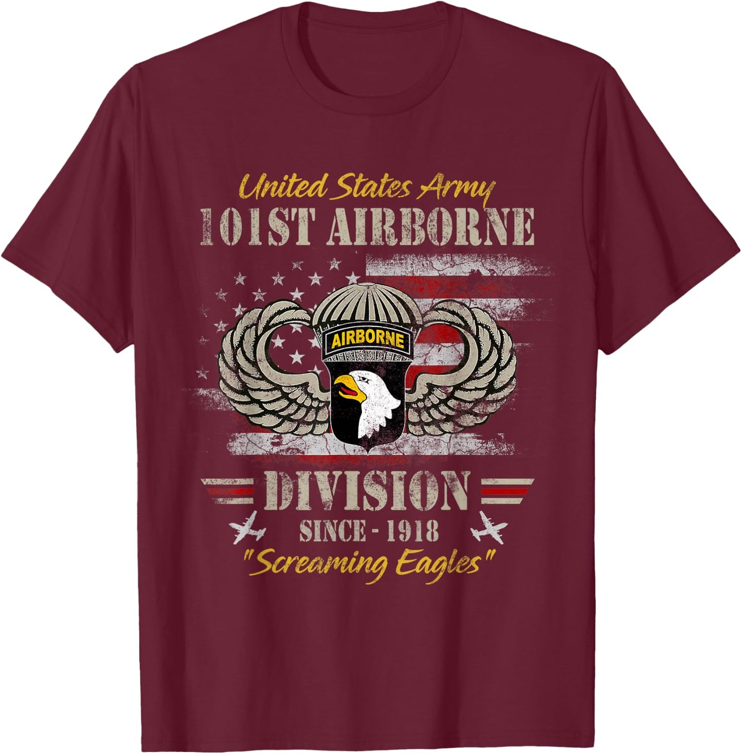 U.S Army 101st Airborne Paratrooper Veteran Screaming Eagles T-Shirt - T-Shirt | Maroon