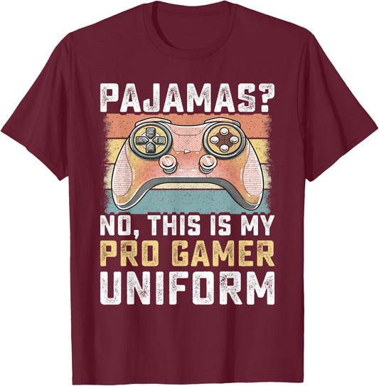 Pajamas No Pro Gamer Funny Video Games Boys Teens Gaming T-Shirt - T-Shirt | Maroon