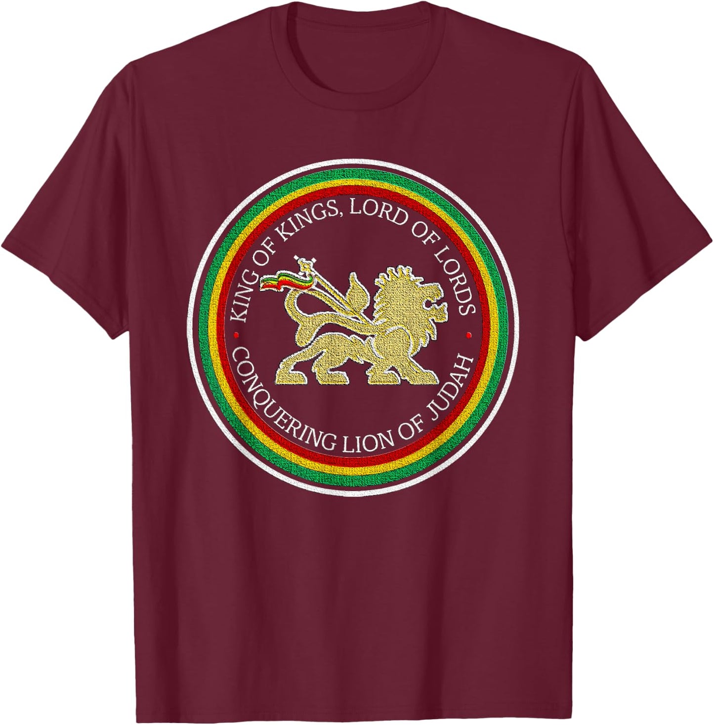 Rastafarian Lion of Judah Rastafari Reggae T-Shirt - T-Shirt | Maroon