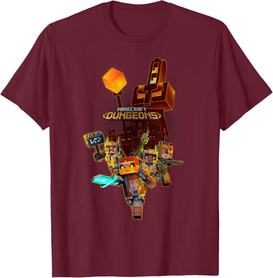 Minecraft Dungeons Group Fighters Poster T-Shirt - T-Shirt | Maroon