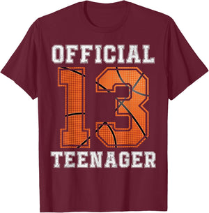 Official Teenager 13th Birthday Boy Party Basketball Teenage T-Shirt - T-Shirt | Maroon