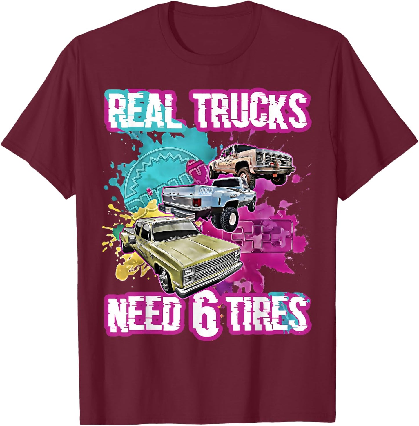 Dually Truck,Dual Tires,Twin Wheels,Twin Tires,3+3,Lowered T-Shirt - T-Shirt | Maroon