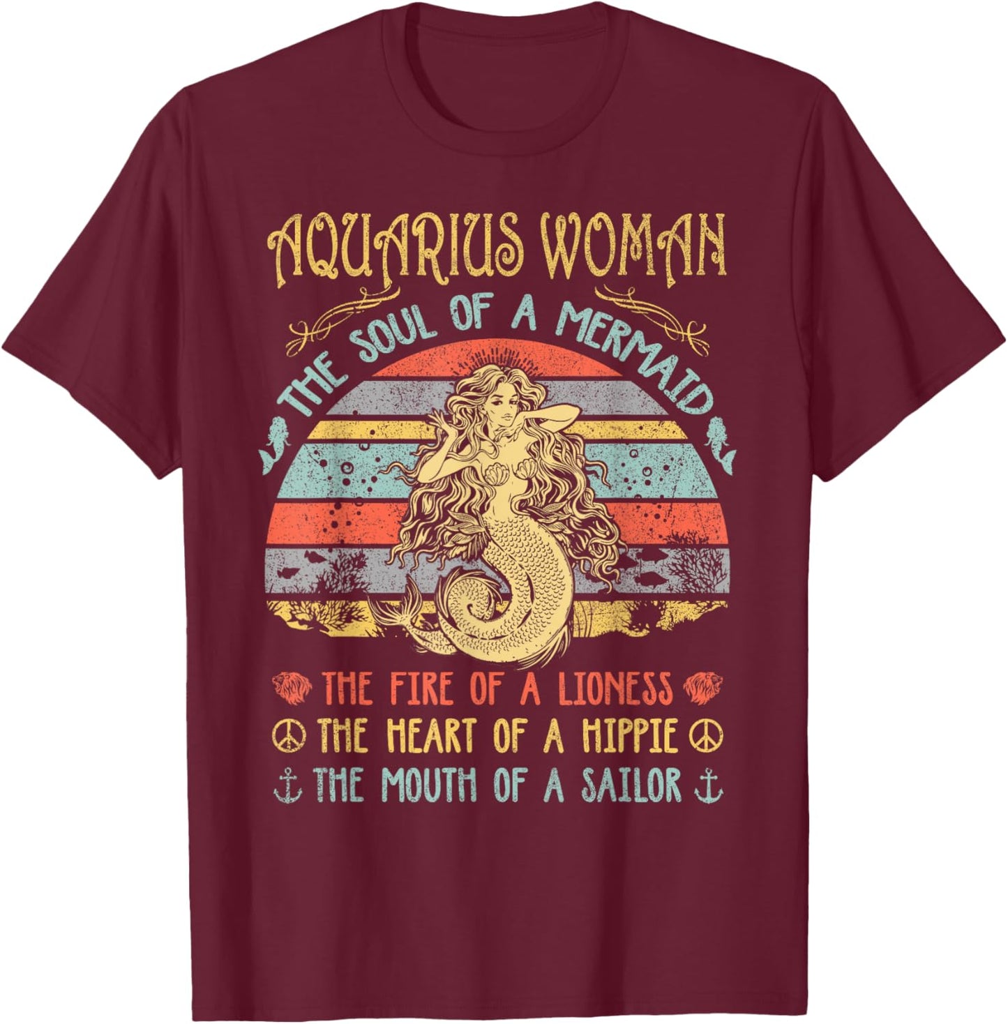 Aquarius Woman The Soul Of A Mermaid Vintage Birthday T-Shirt - T-Shirt | Maroon