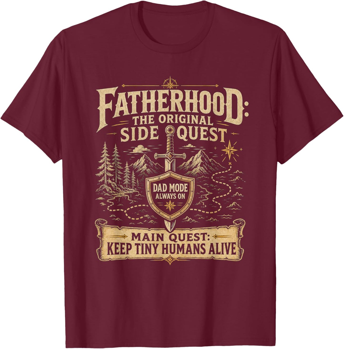 Father Fatherhood The Original Side Quest Dad Mode T-Shirt - T-Shirt | Maroon