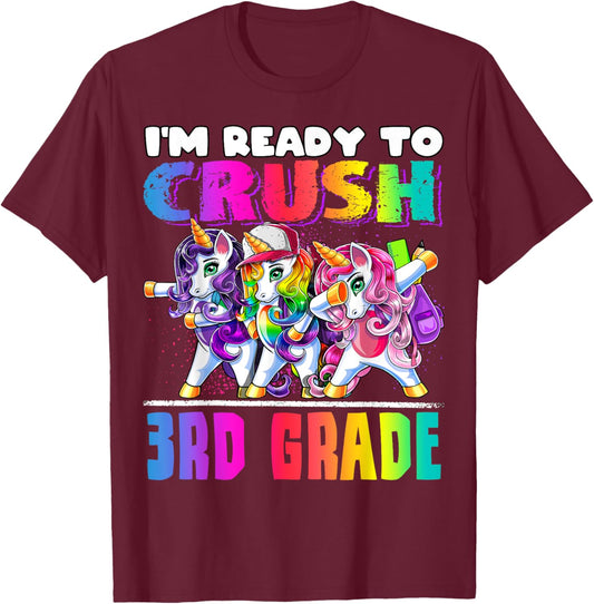 Crush 3rd Grade Dabbing Unicorn Back to School Backpack Girl T-Shirt - T-Shirt | Maroon