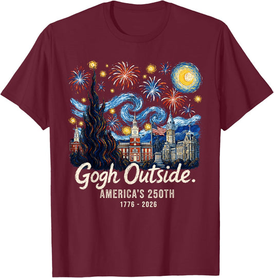 Gogh Outside America's 250th 1776 2026 Starry Night USA T-Shirt - T-Shirt | Maroon
