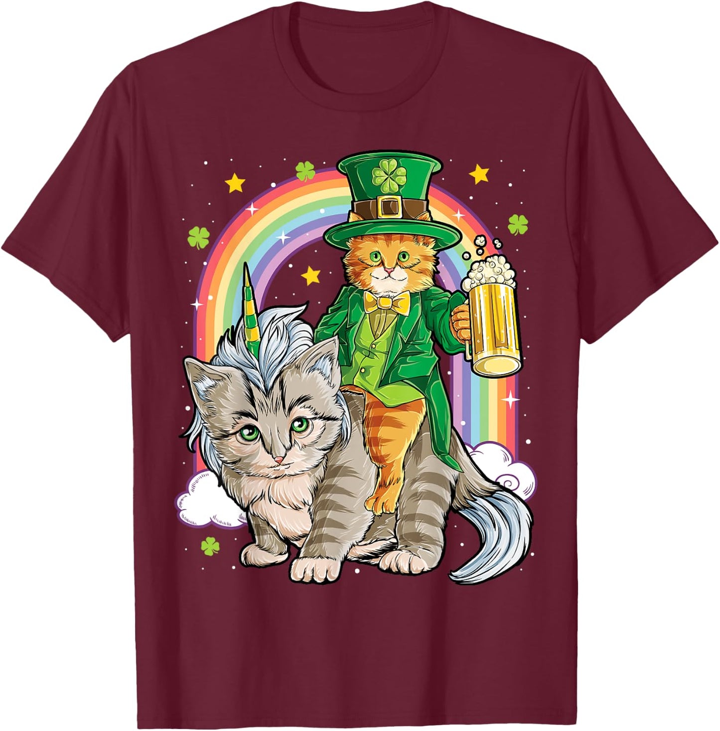 Cat St Patricks Day Leprechaun Riding Caticorn Unicorn Women T-Shirt - T-Shirt | Maroon