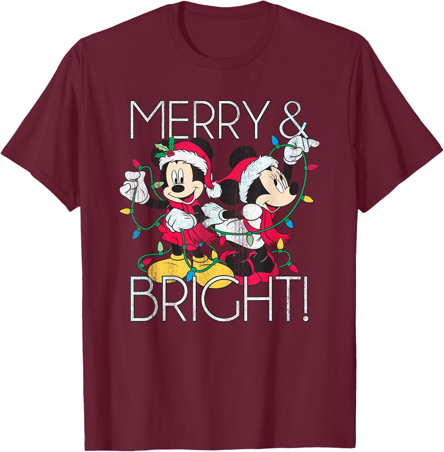 Disney - Minnie and Mickey Merry N Bright Foil T-Shirt - T-Shirt | Maroon