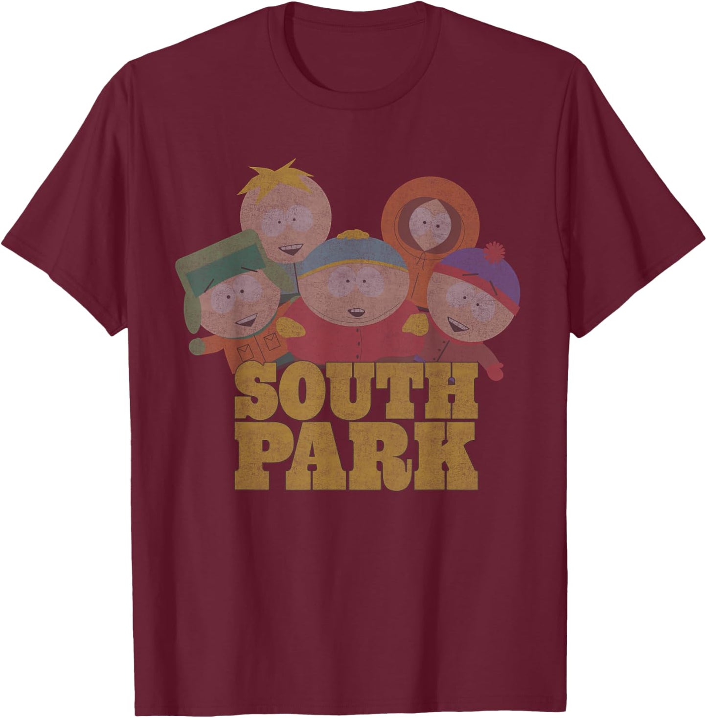 South Park Distressed Kenny, Cartman, Kyle, Stan, & Butters T-Shirt - T-Shirt | Maroon