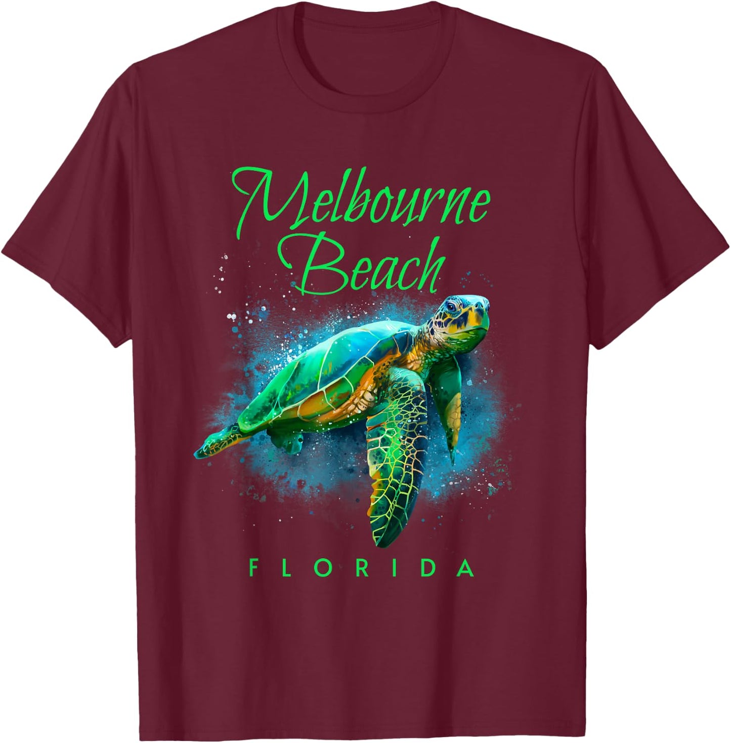 Melbourne Beach Florida Watercolor Sea Turtle T-Shirt - T-Shirt | Maroon