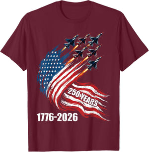 250 Years 1776-2026 USA Flag Fighter Jets 250th 4th of July T-Shirt - T-Shirt | Maroon