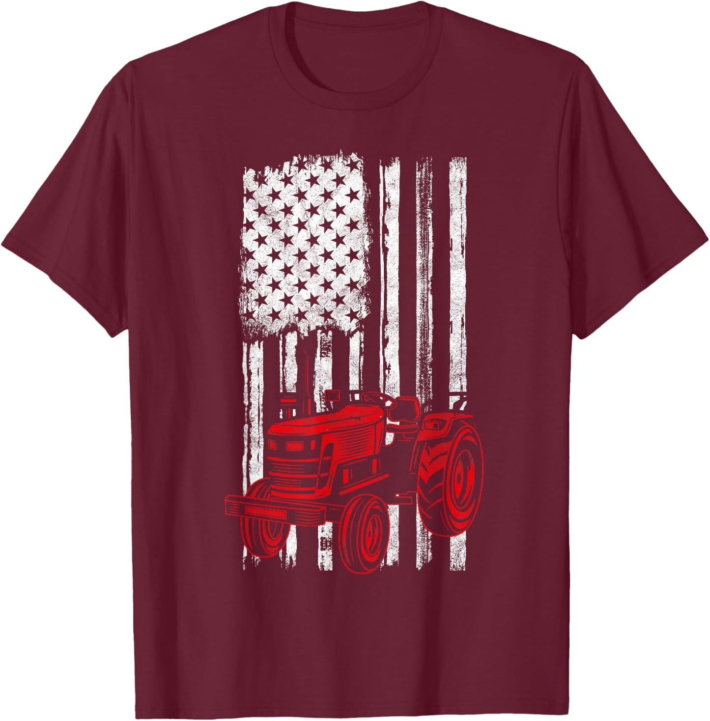 Farmer American Flag Farming Gift Usa Patriotic Tractor T-Shirt - T-Shirt | Maroon