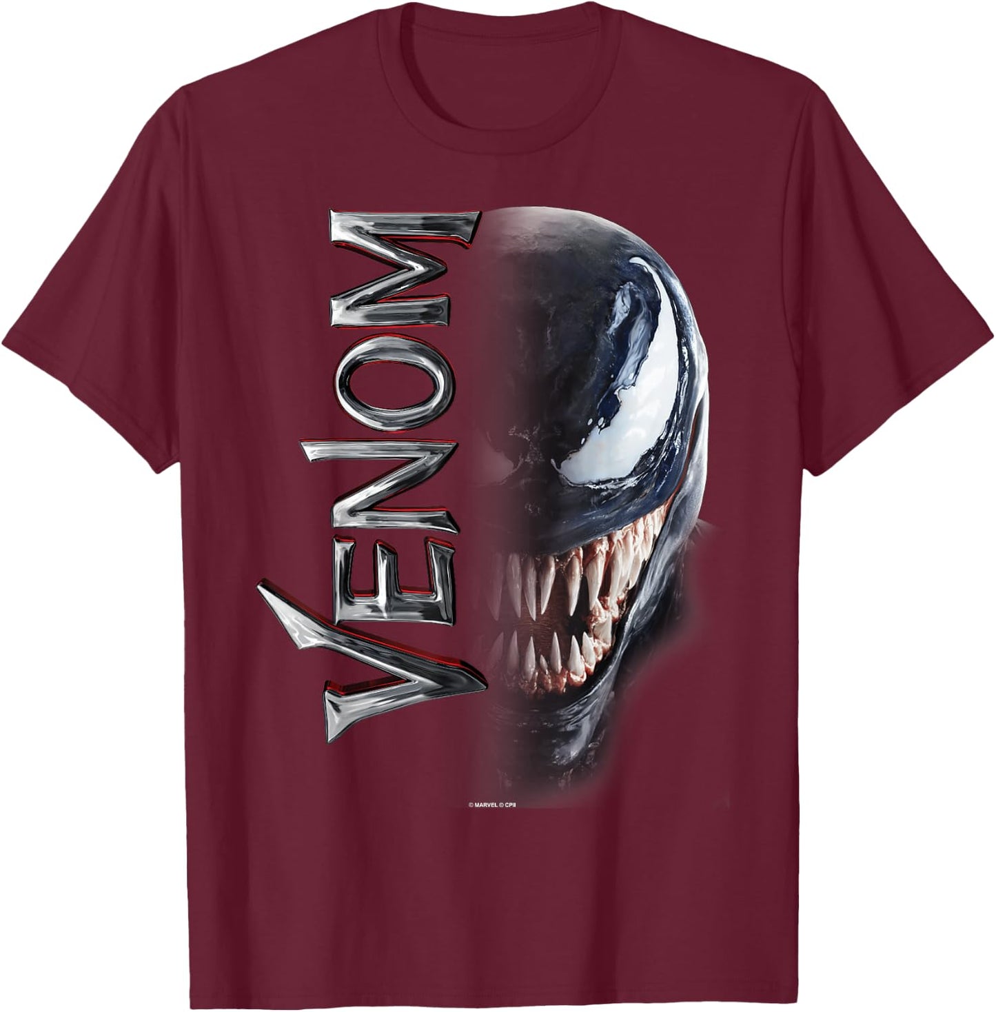 Marvel Venom Split Down The Middle Grin T-Shirt - T-Shirt | Maroon