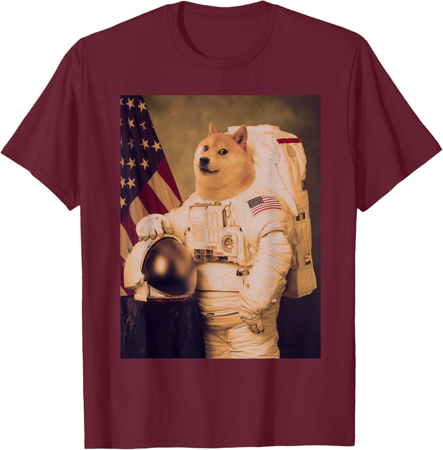 Space Doge Astronaut Dogecoin Coin Crypto Cryptocurrency T-Shirt - T-Shirt | Maroon