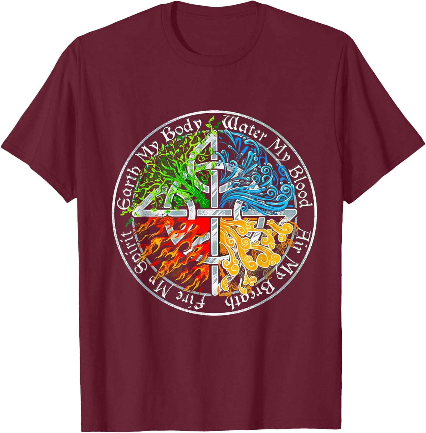 Viking Tree, Earth My Body Water My Blood, Air My Breath T-Shirt - T-Shirt | Maroon