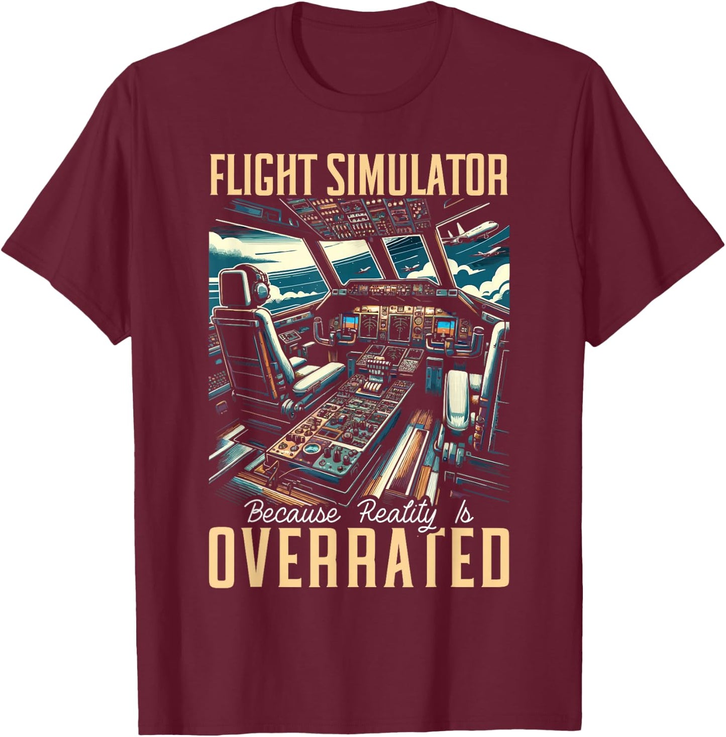 Flight Simulator Aviation Console Pilot Flight Simulation T-Shirt - T-Shirt | Maroon