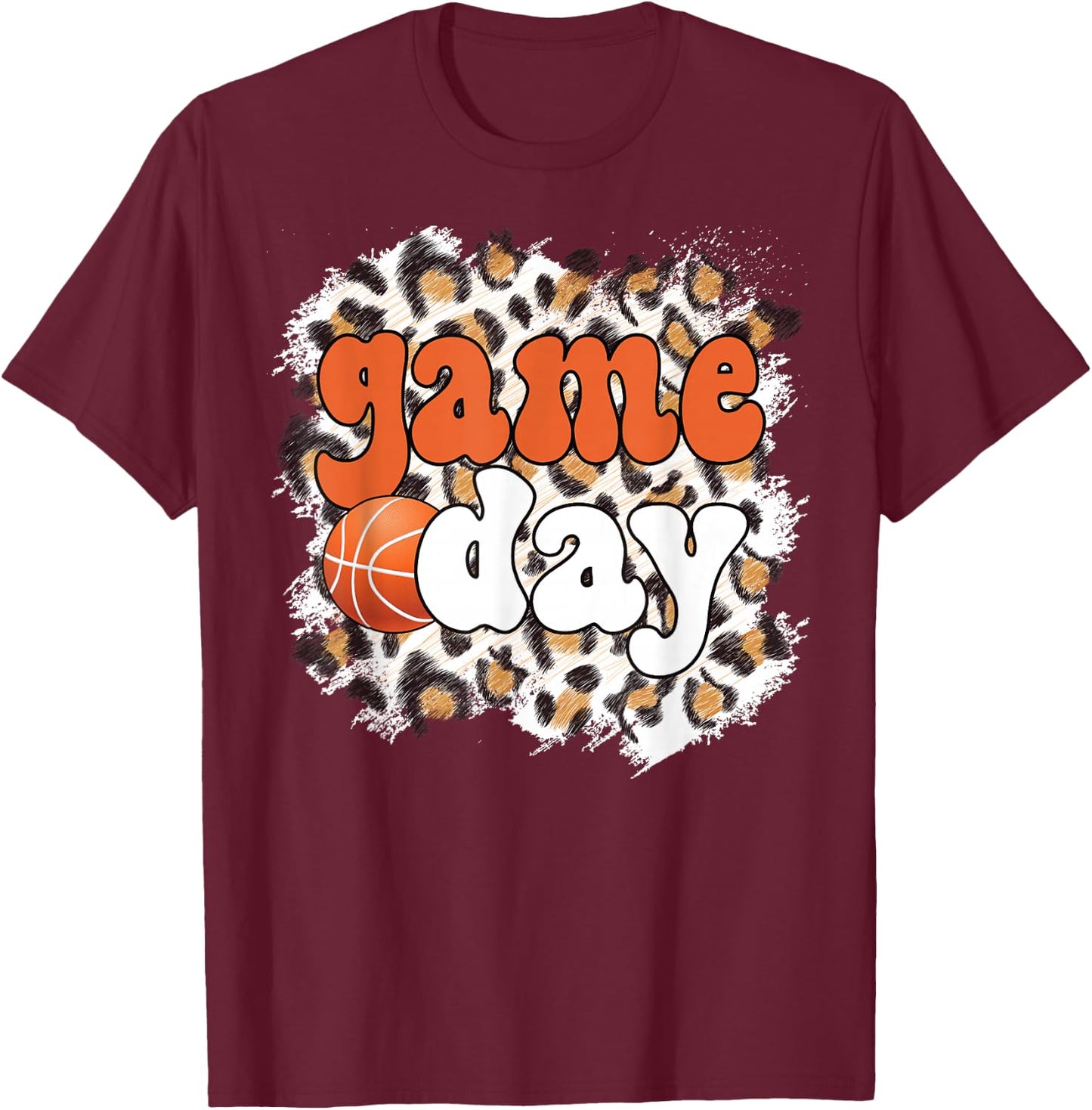 Game Day Leopard Basketball Game Day T-Shirt - T-Shirt | Maroon