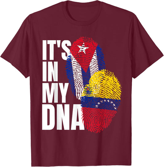 Cuban And Venezuelan Mix DNA Heritage Flag T-Shirt - T-Shirt | Maroon