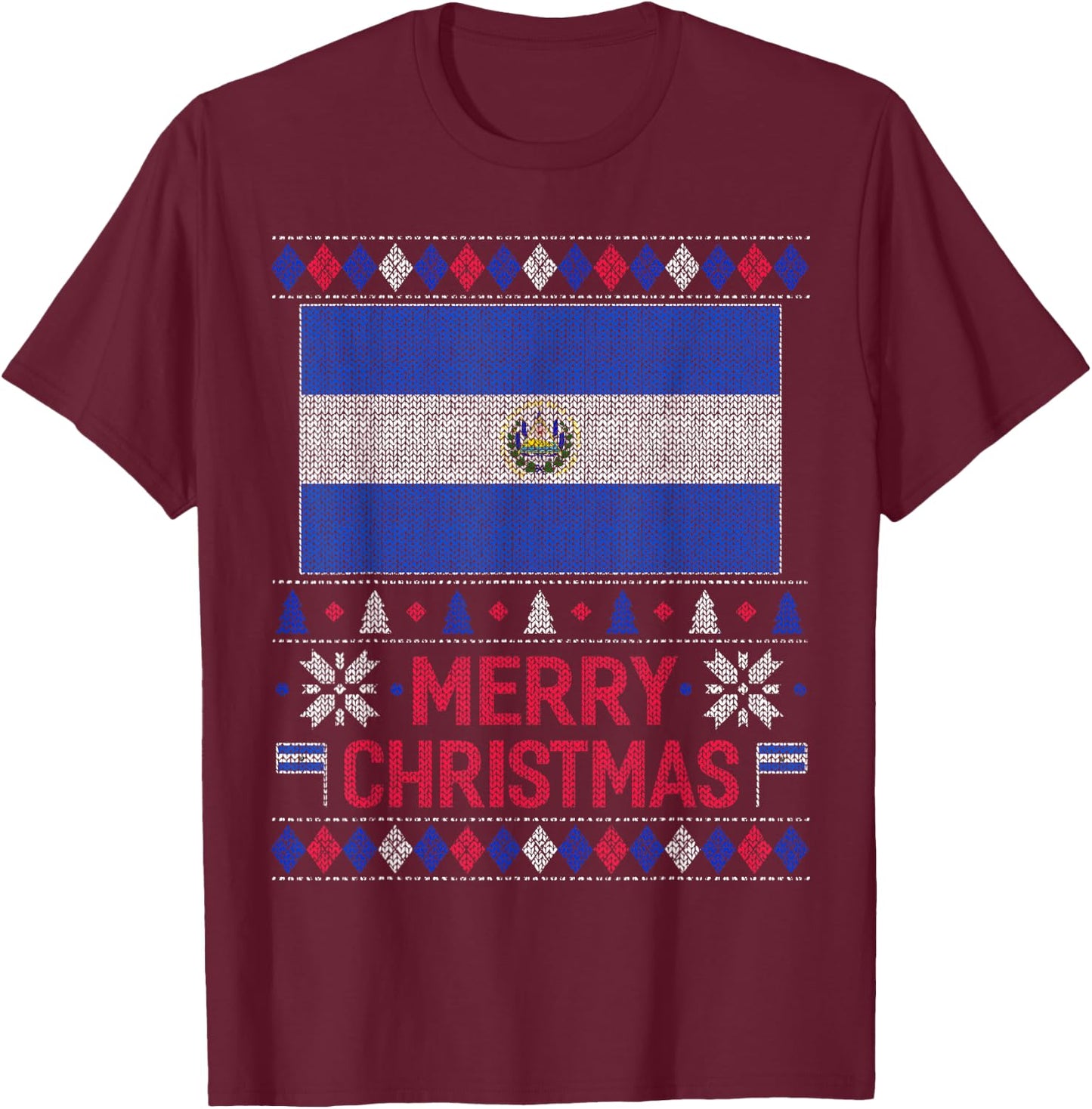 Ugly Christmas Salvadorean flag Shirt El Salvador T-Shirt - T-Shirt | Maroon