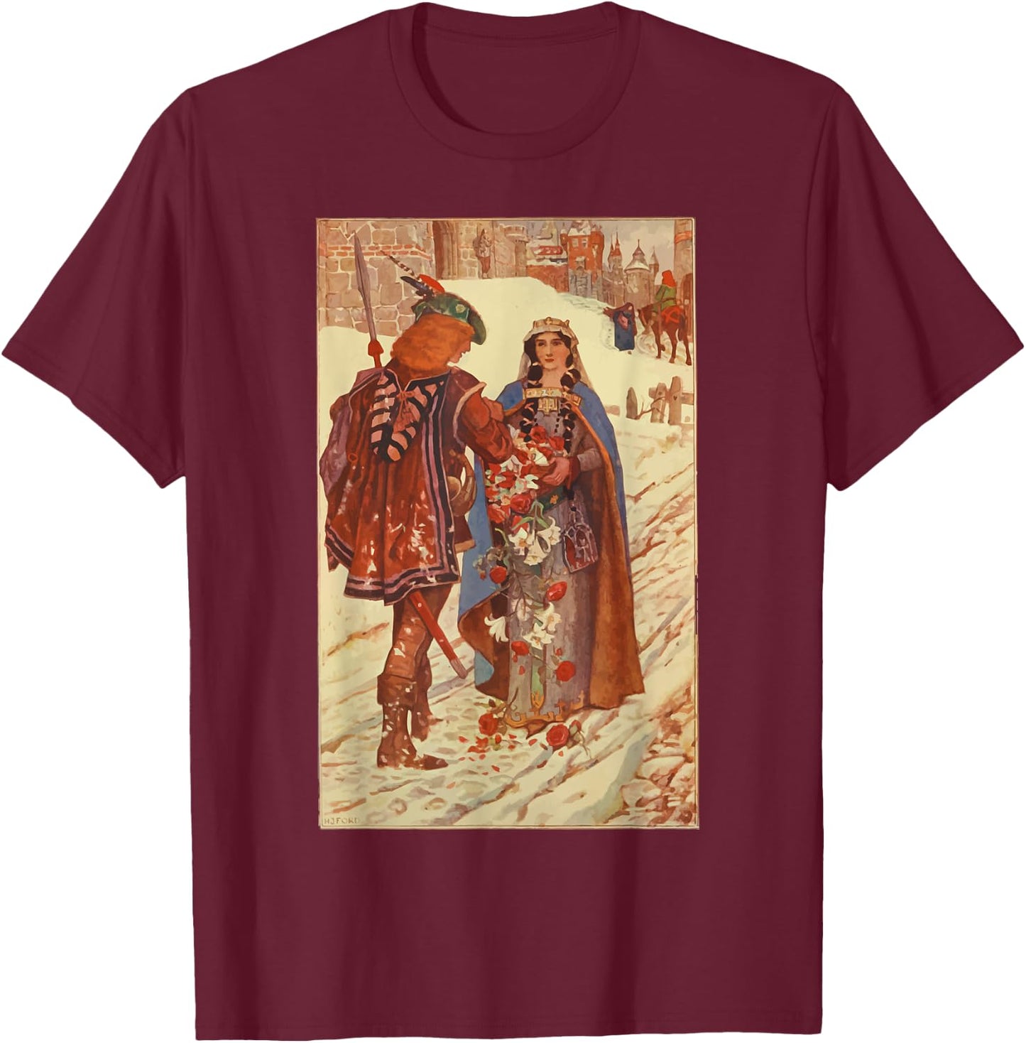 St Elizabeth of Hungary Miracle of the Roses Catholic Saint T-Shirt - T-Shirt | Maroon