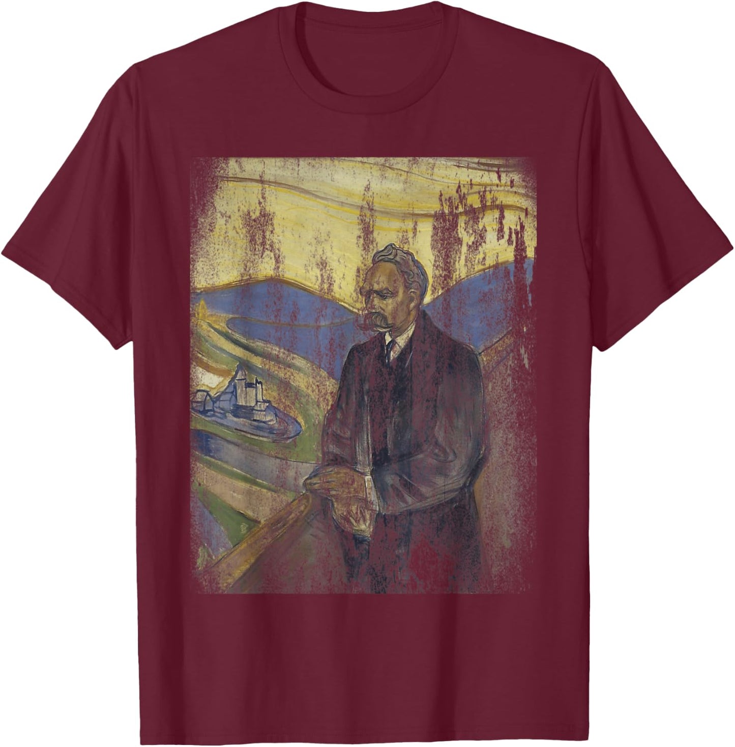 Friedrich Nietzsche | Retro | Painting | Vintage T-Shirt - T-Shirt | Maroon