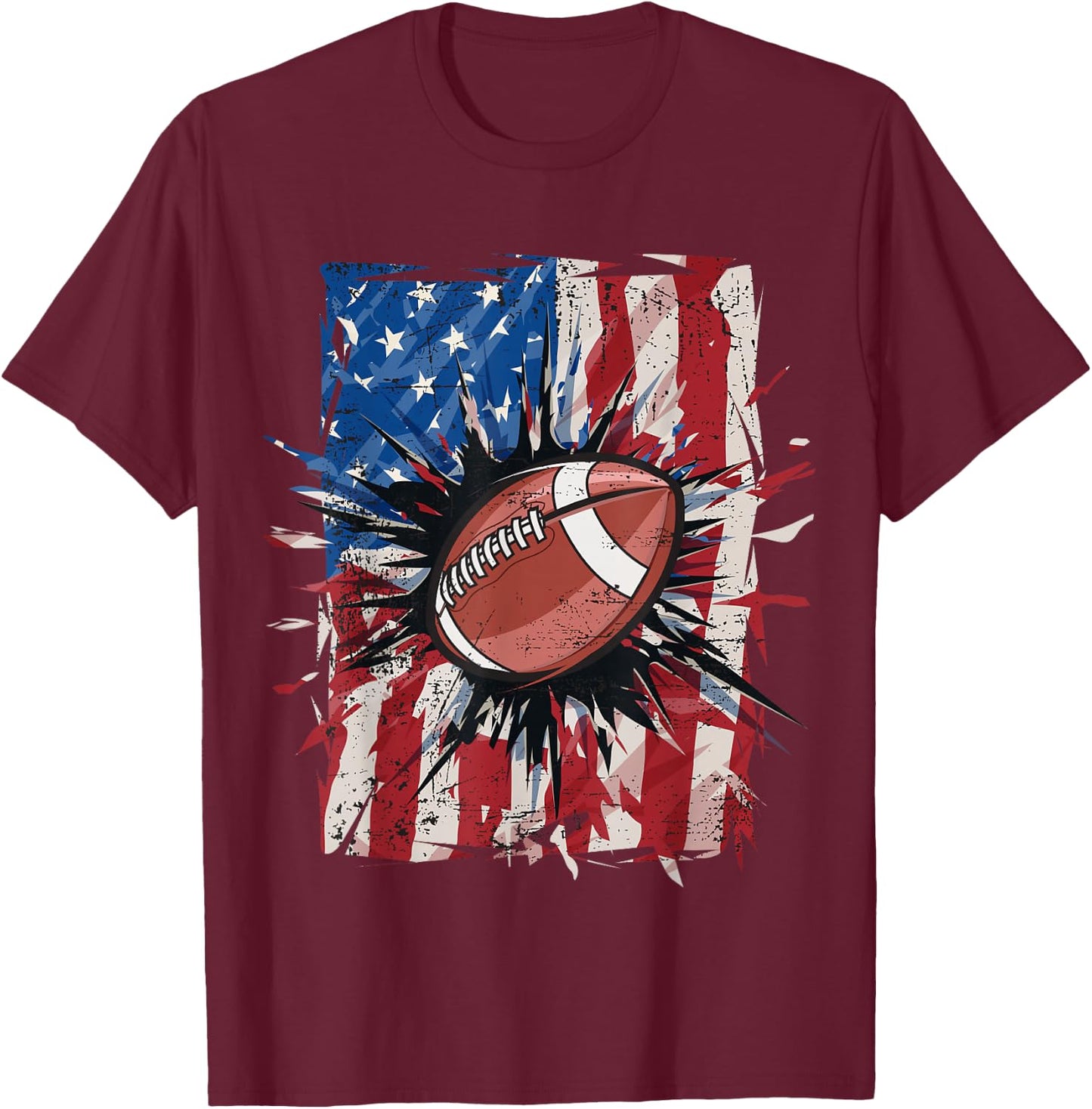 Patriotic Football 4th of July Men USA American Flag Boys Small T-Shirt - T-Shirt | Maroon