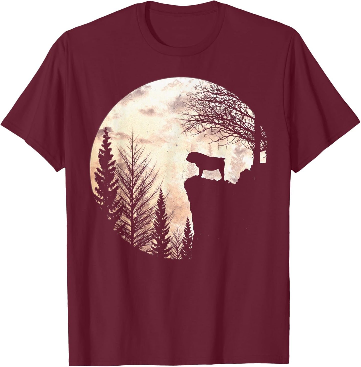 Bulldog Silhouette Dog Scary And Moon Halloween Costume T-Shirt - T-Shirt | Maroon