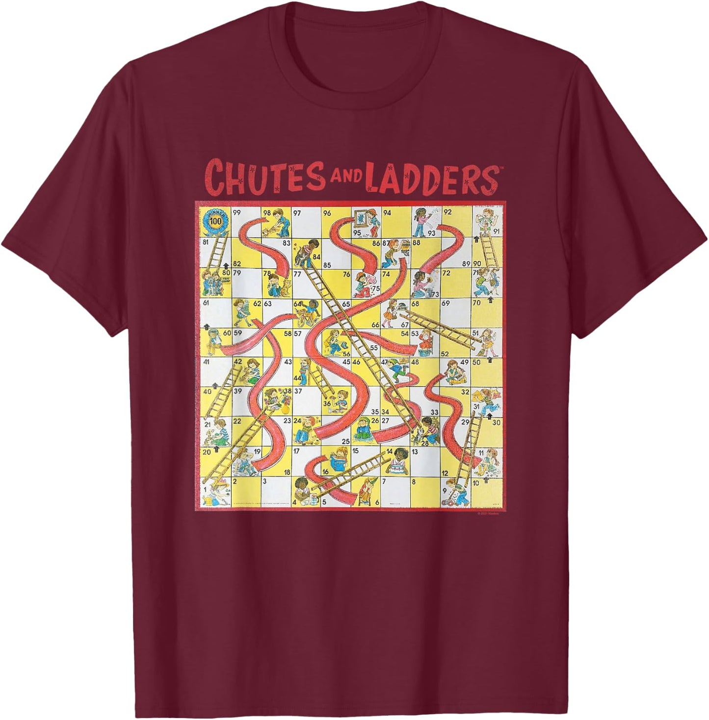 Chutes and Ladders Game Board Art from 1979 T-Shirt - T-Shirt | Maroon