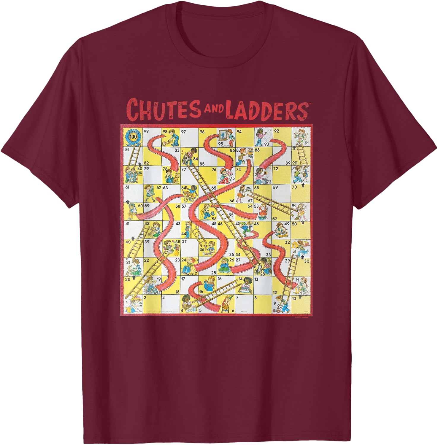 Chutes and Ladders Game Board Art from 1979 T-Shirt - T-Shirt | Maroon