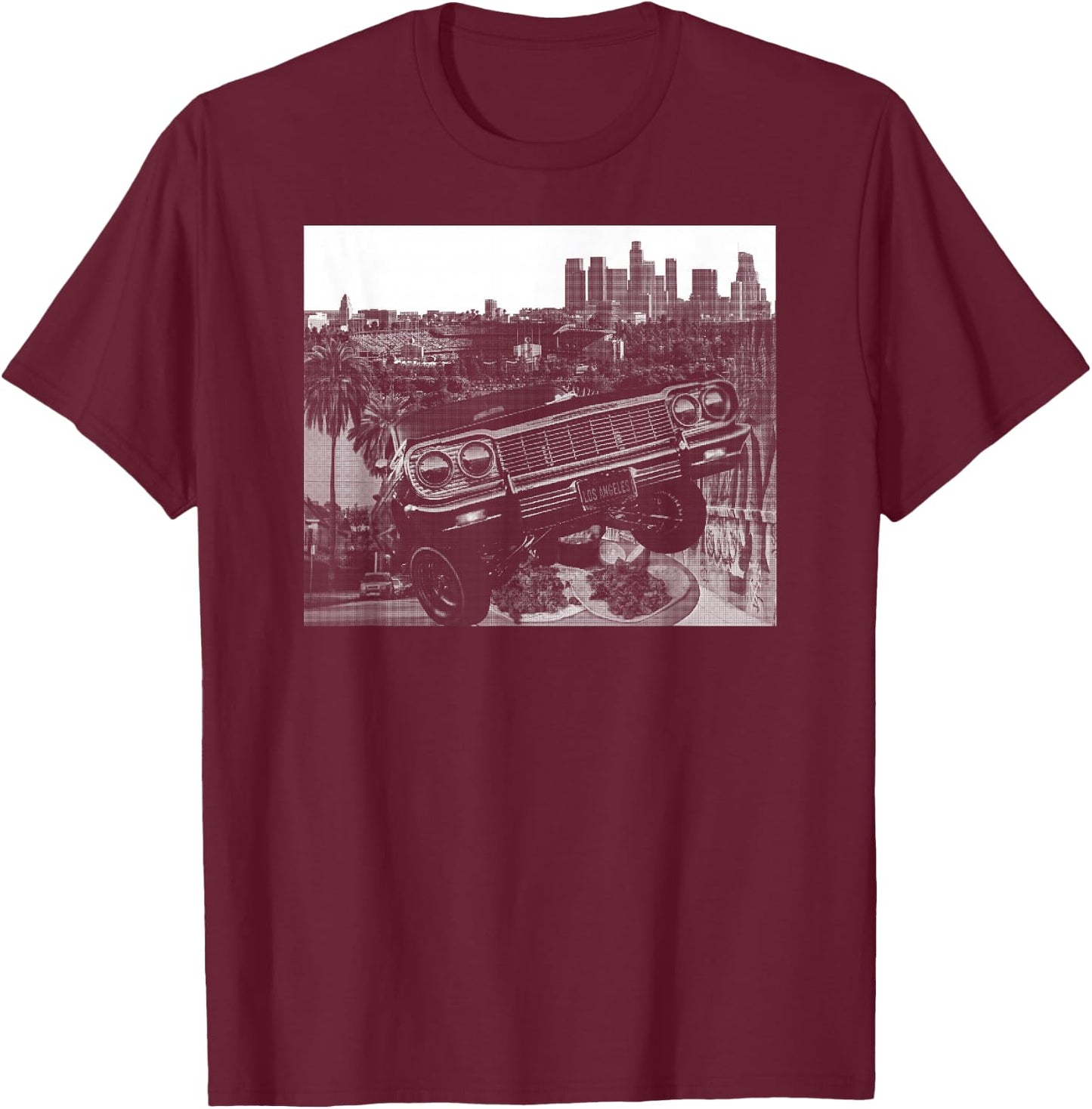 Los Angeles Skyline California Latino Elysian Mexican Cholo T-Shirt - T-Shirt | Maroon